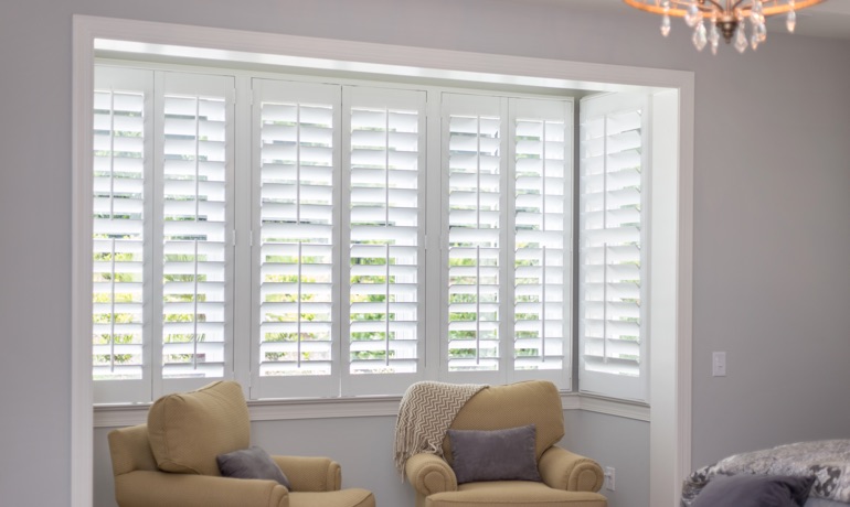 Plantation shutters in Cleveland bedroom